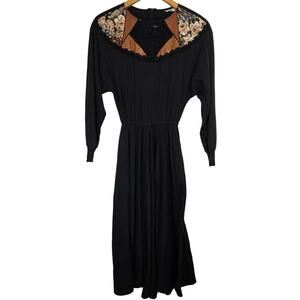 Vtg Jon Wesley Cotton Patchwork Brocade 80s Detail Trim Lace Floral Maxi Large